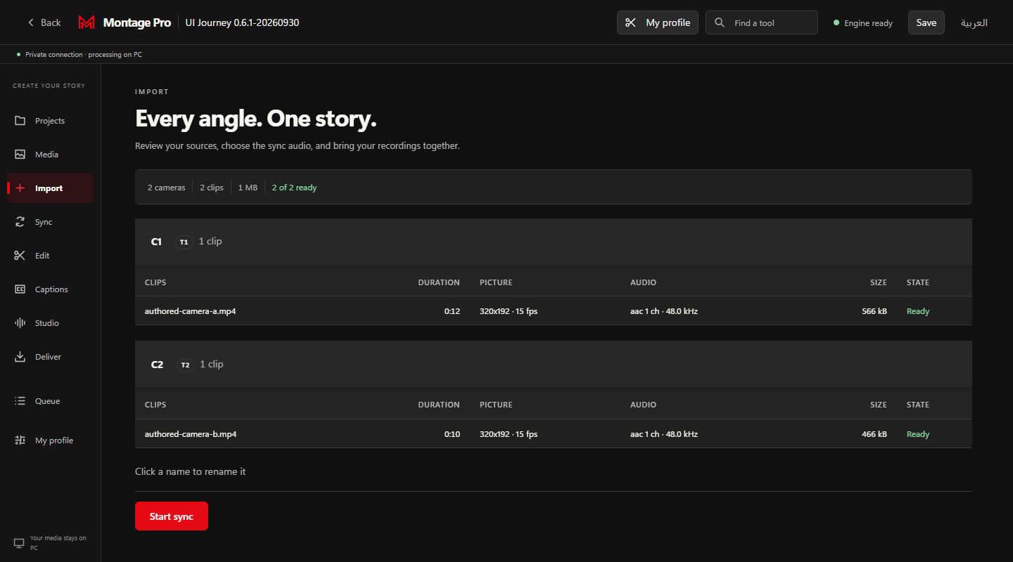 Montage Pro source inspection and audio channel selection