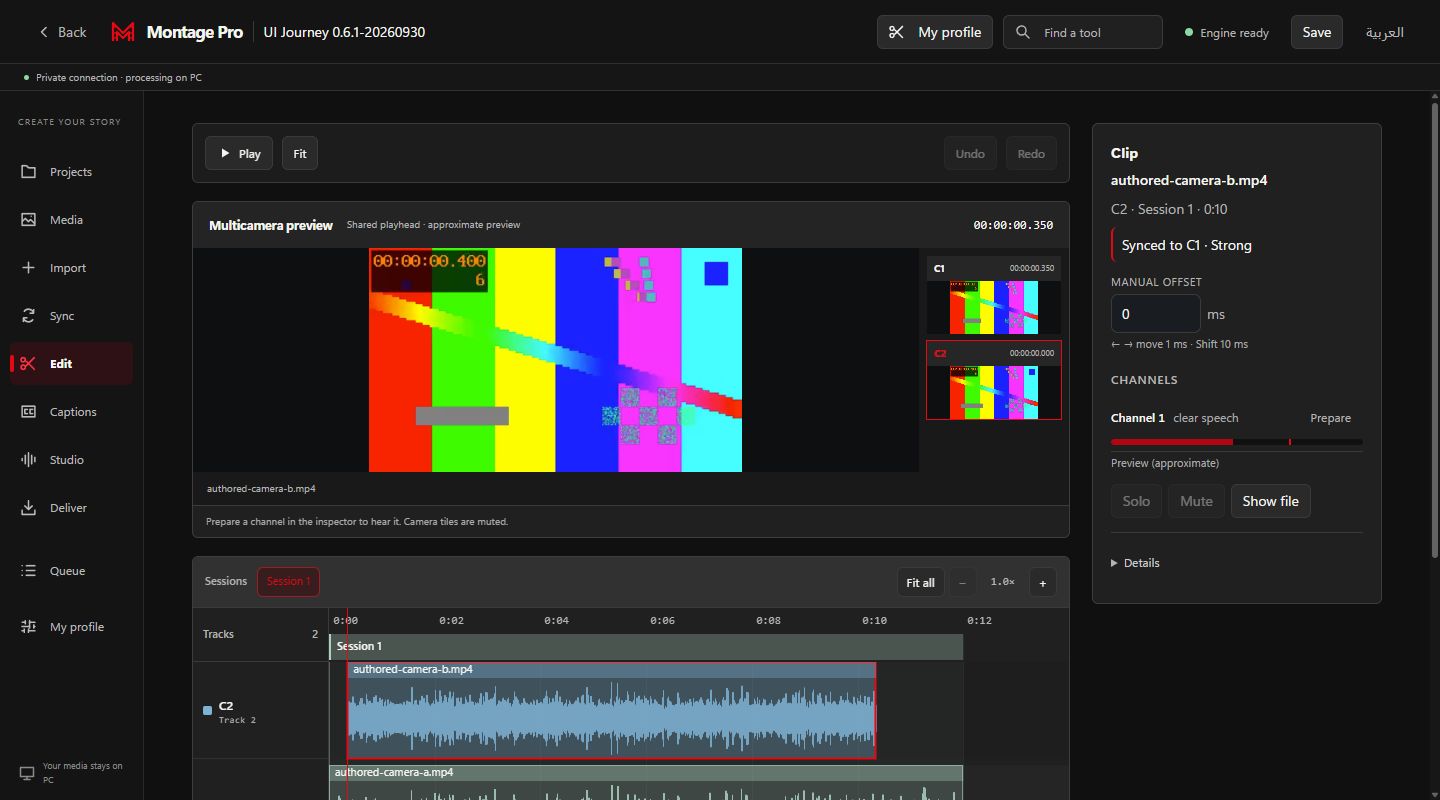 Montage Pro synchronization with measured processing progress